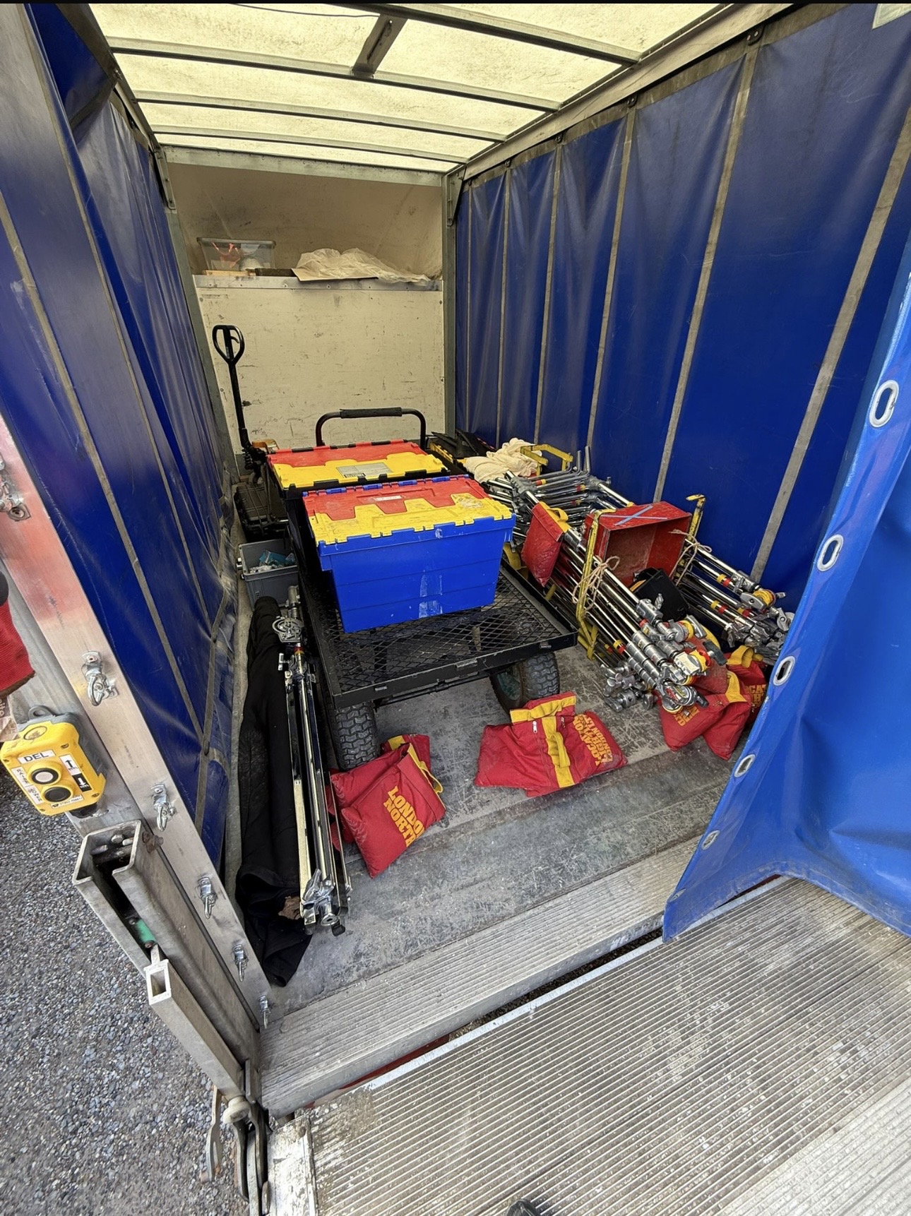 Event equipment and rigging loaded for dedicated courier run