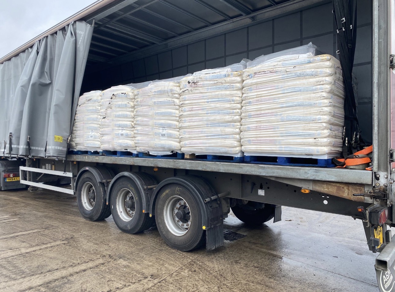 Curtain-sider loaded with bagged goods