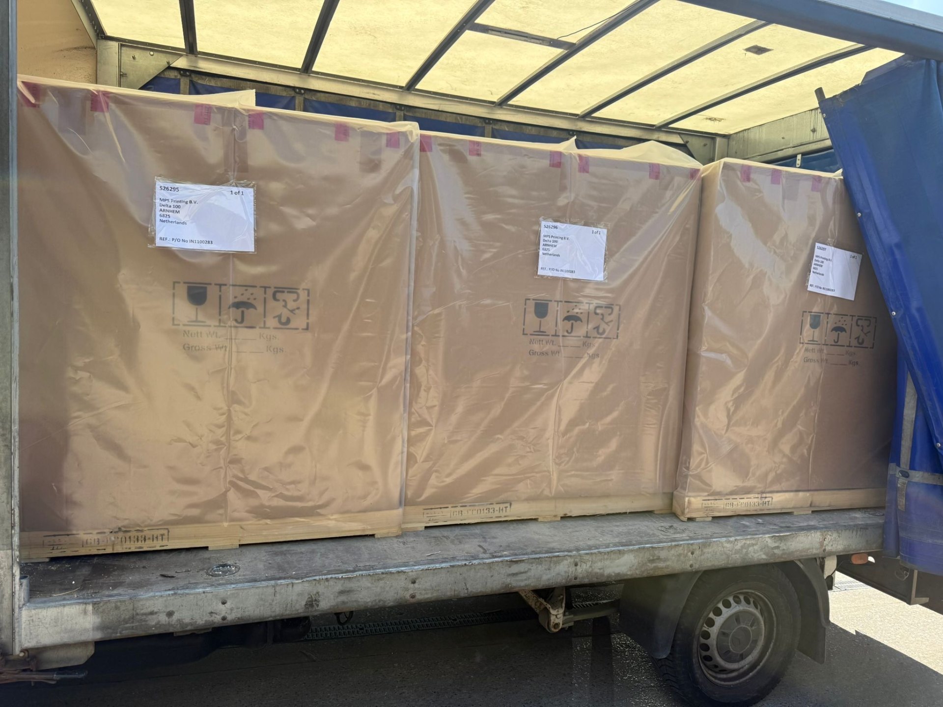 Print industry pallets loaded for export to the Netherlands